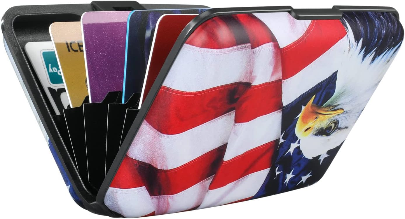 ELFISH Mini RFID Aluminum Wallet Credit Cards Holder Business Card Case Metal ID Case for Men Women（Flag2