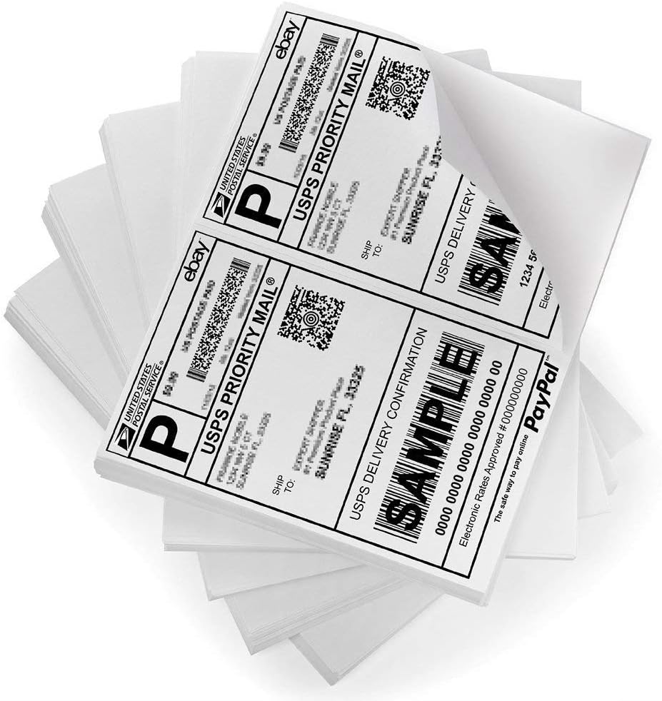 FungLam Shipping Labels with Self Adhesive, for Laser & Inkjet Printers, 8.5 x 5.5 Inches, White, Pack of 2000 Labels