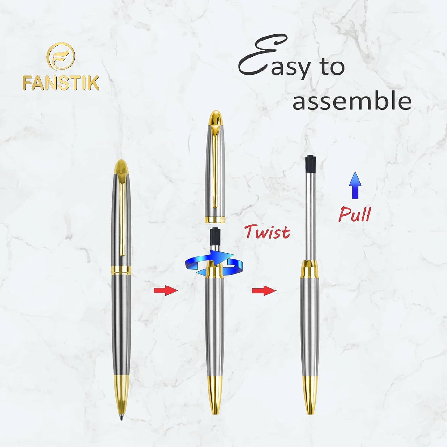 Customized BallPoint pen with name (MADE IN USA), stainless steel, Silver and gold, luxury engraved pen personalized for men and for women. (BallPoint Silver-Gold)