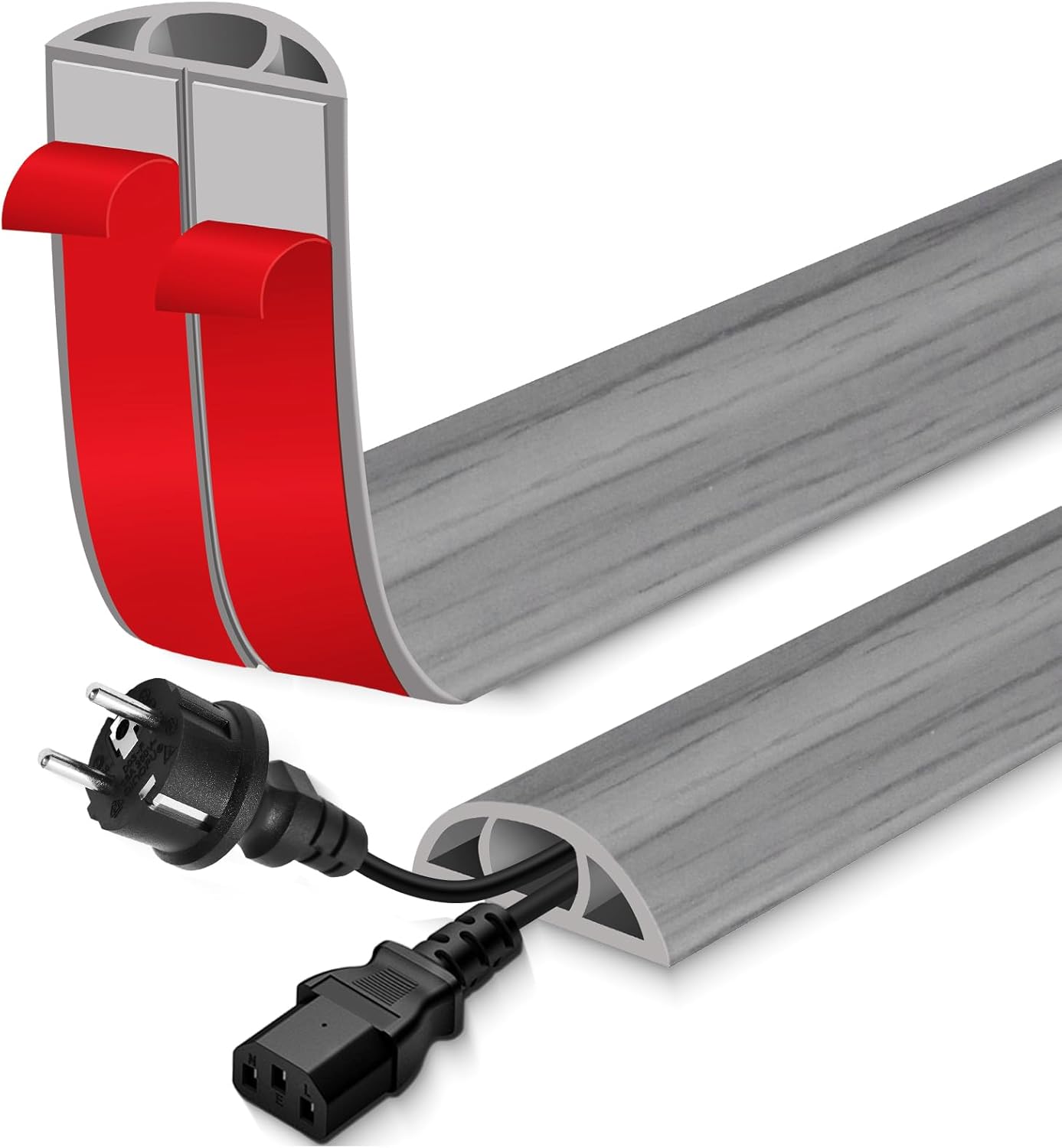 Floor Cord Cover for Wires on Floor Self Adhesive Cord Hider Floor Cable Management Wire Covers for Cords Protector Prevent Cable Trips Cord Cavity W 0.51" x H 0.31", Gray Wood, 20Ft