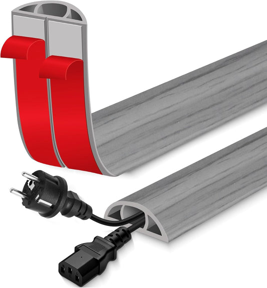 Floor Cord Cover for Wires on Floor Self Adhesive Cord Hider Floor Cable Management Wire Covers for Cords Protector Prevent Cable Trips Cord Cavity W 0.47" x H 0.27", Gray Wood, 10Ft