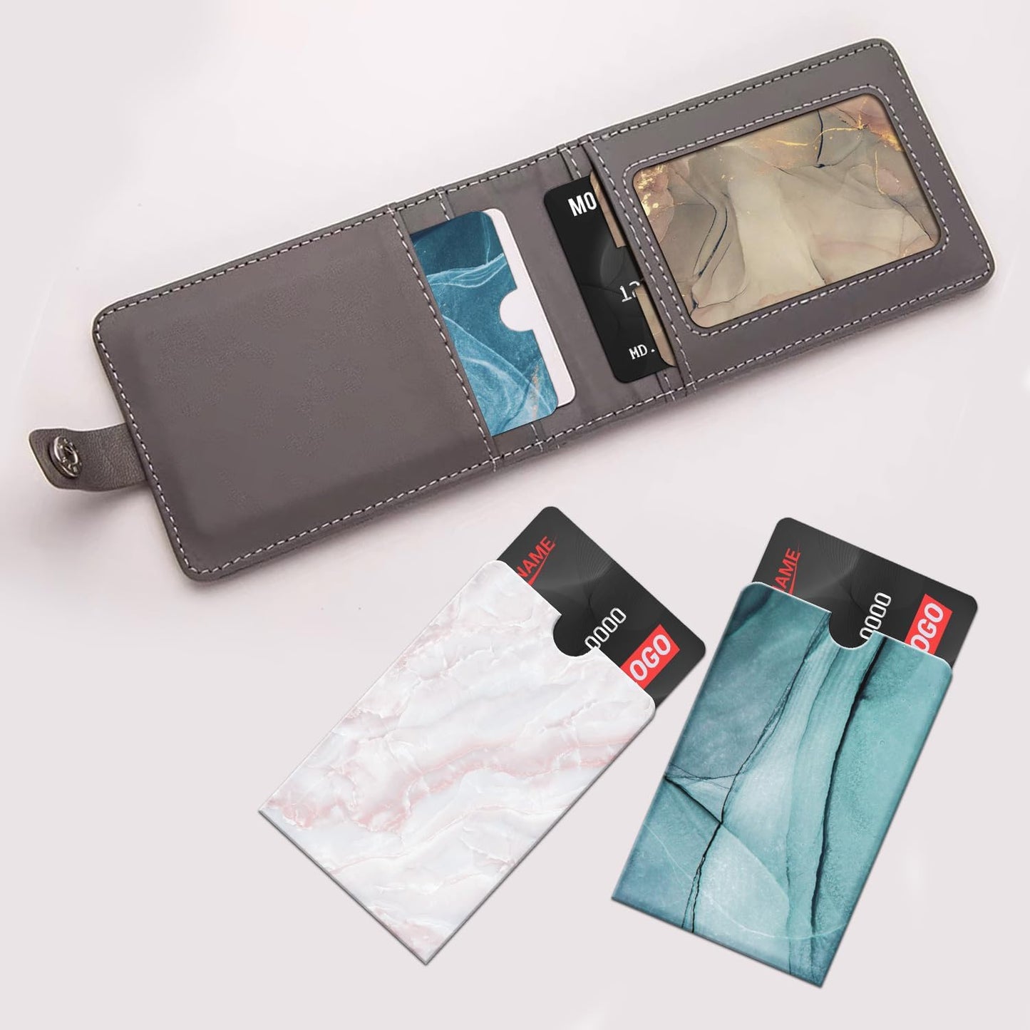 12 PCS RFID Blocking Sleeves, Credit Card Holder for Women Men Protect Cards Identity from Electronic Theft Travel Case Set (Marble Style