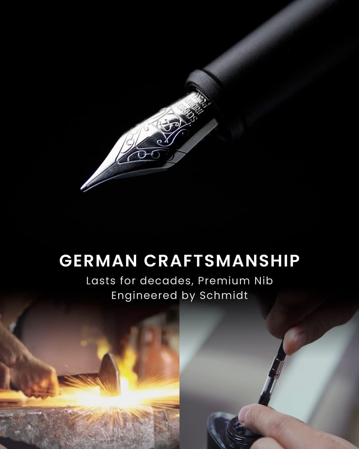 novium Hoverpen Future Edition - Luxury Fountain Pen & Rollerball Pen All-In Gift Box, Fine Nib, Futuristic Aesthetic, Aerospace Metal Made, Free Spinning Executive Pen, Gifts for Boss (Deep Black)