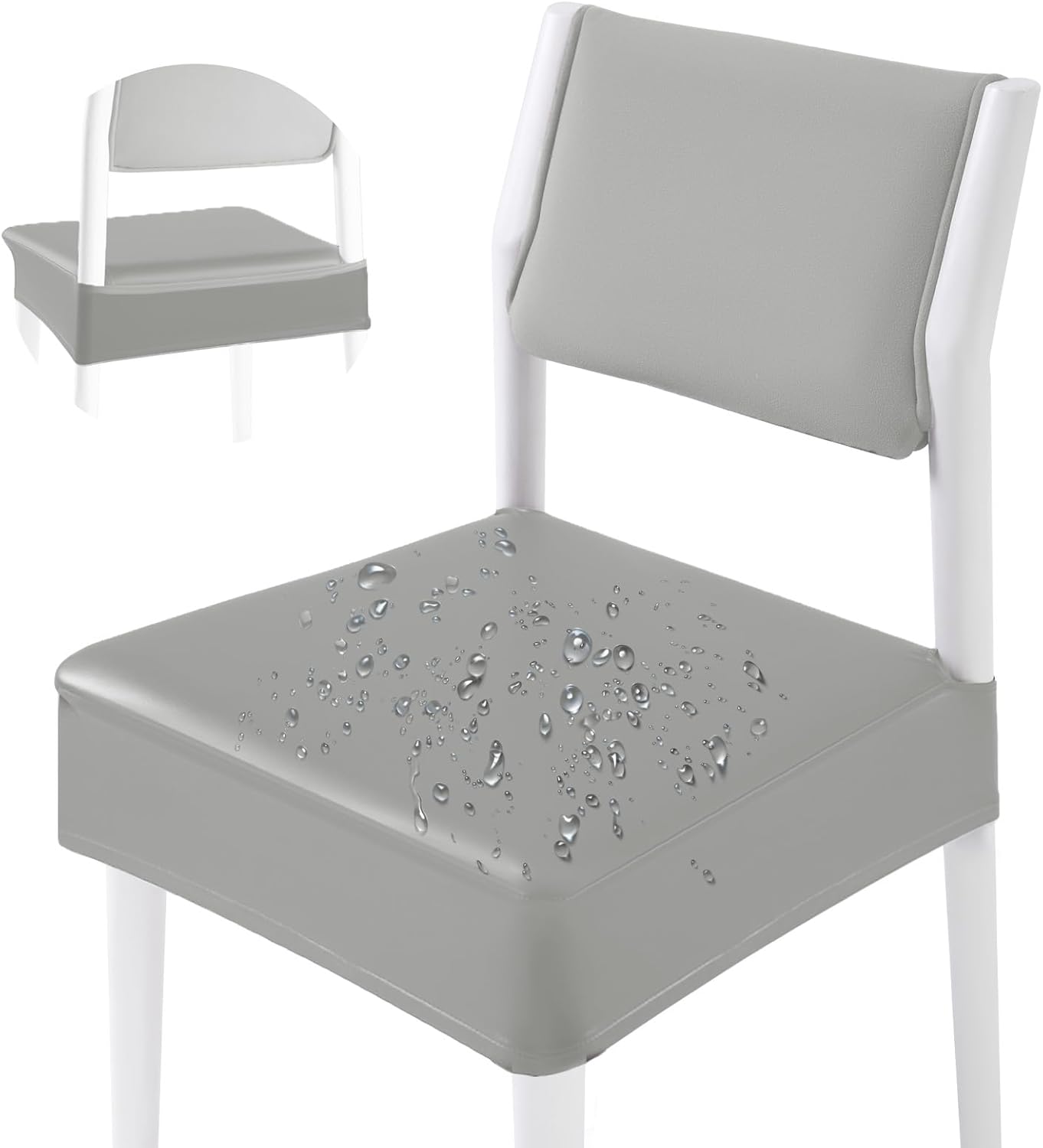 CWK Waterproof PU Leather Dining Chair Covers Set of 1-Stretchable Chair Seat Slipcovers, Removable & Washable Protector for Dining Room,Home,Office,Wedding,Rear Covers (PU-Silver)