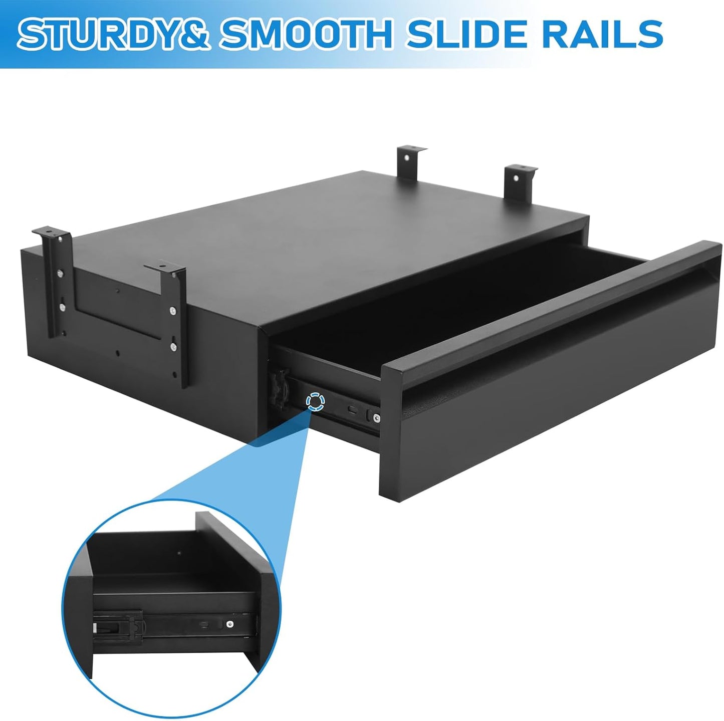 Under Desk Drawer For Desk 18 in,Adjustable Height, Pull out Storage Organizer with Slide Extension Mounted Under Flat Wooden Table or Workbench, Carbon Steel Hidden Desk Drawer