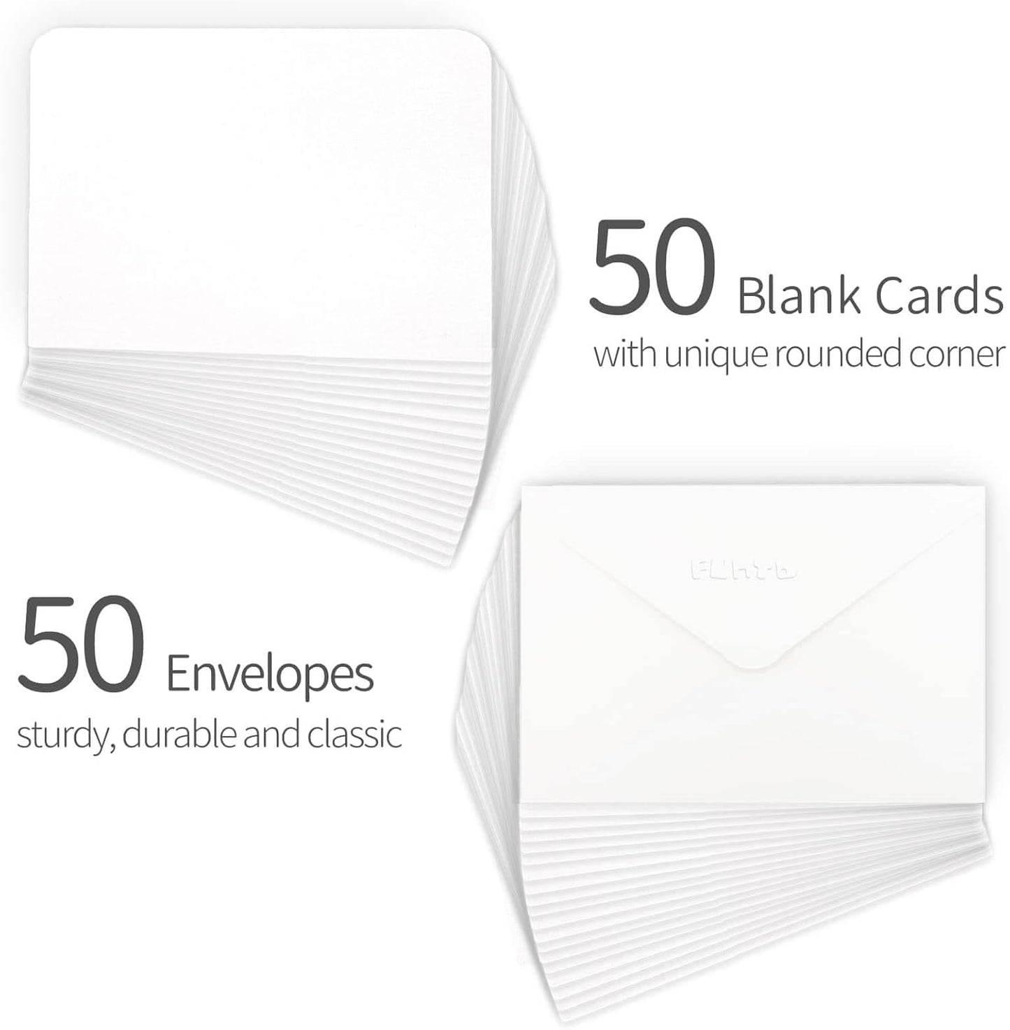 Funto Blank Watercolor Cards and Envelopes, 50 Cards, 5x7'', 140lb/300gsm, White, Acid-Free, Heavyweight Paper for All Occasions