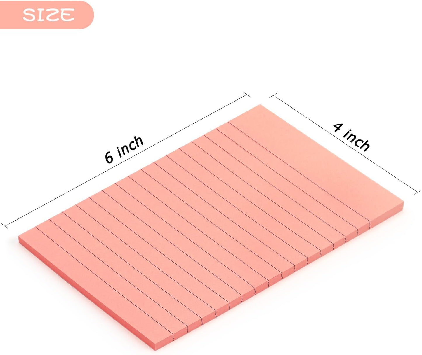 Early Buy 6 Pads Lined Sticky Notes with Lines 4x6 Self-Stick Notes Bright Color Sticky Notes, 45 Sheets/Pad (Pink)