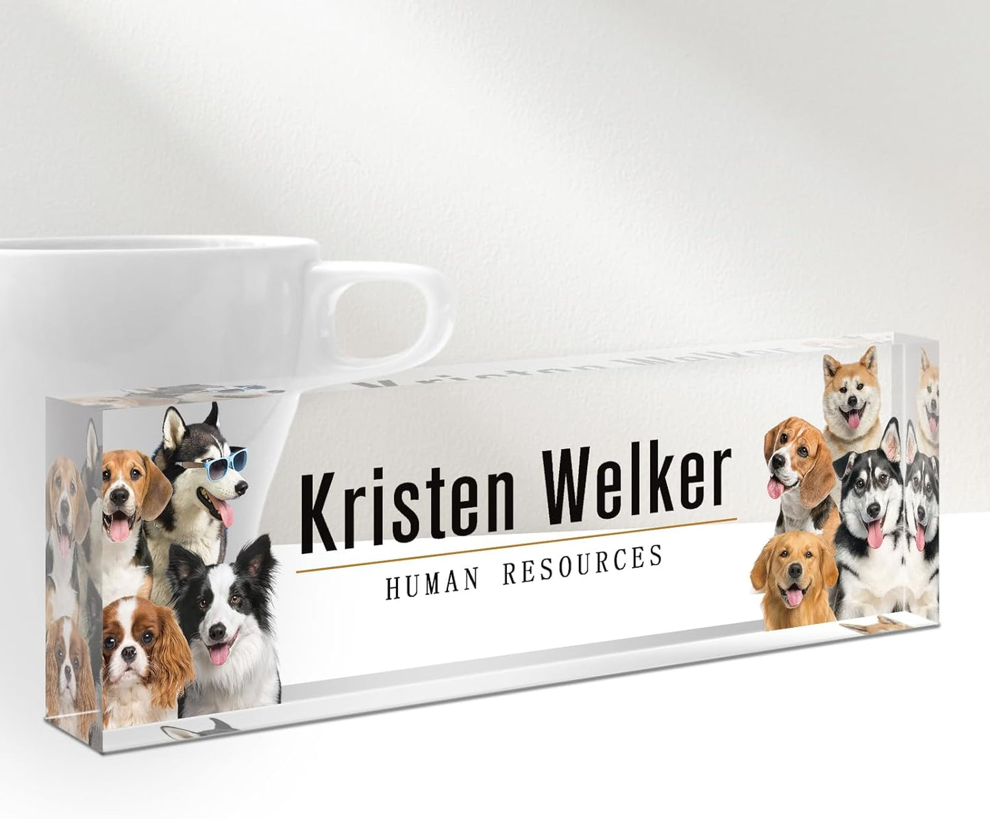 Gowellly Office Desk Name Plate Personalized - Custom Acrylic Name Plates for Desk - Employee Appreciation Gifts - Office Gifts for Teacher,Boss,Nurse,Lawyer,Women Office (Pet-Dog-2)