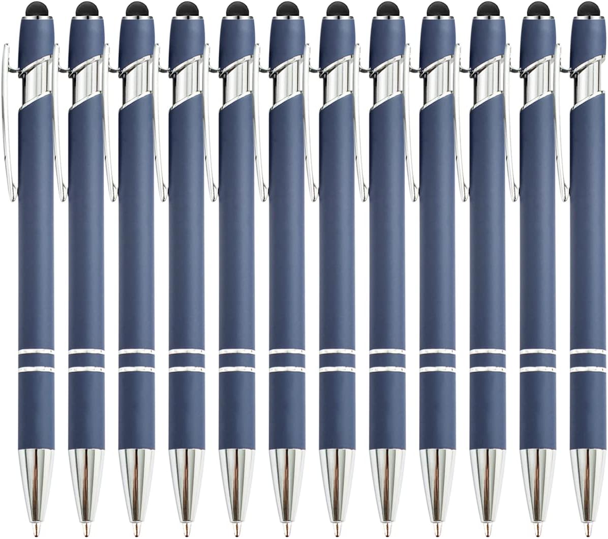 PASISIBICK 12 Pieces Blue Ballpoint Pen with Stylus Tip, 2 in 1 Stylus Stylish Pen, Premium Metal Stylus Pen for Touch Screens, Black Ink, 1.0 mm Medium Point.(12 PCS Blue)