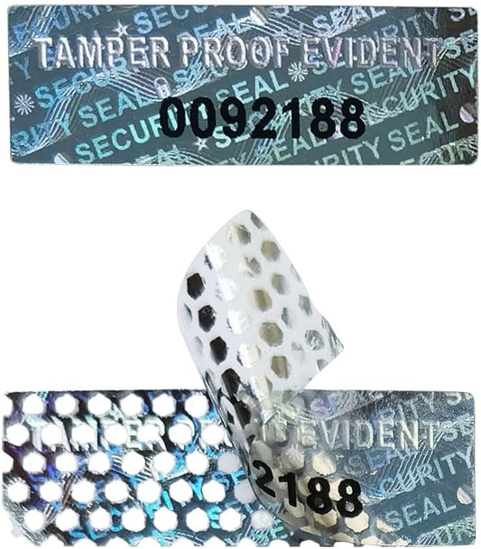 1200 Pieces Tamper Proof Evident Stickers Hologram Labels Security Seals Holographic Warranty Void Original Genuine Authentic Sequential Serial Numbering, 0.25 x 1 Inch Silver