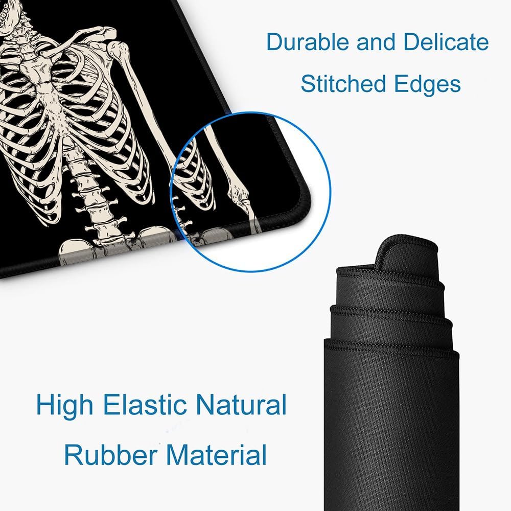 Large Mouse Pad, Extended Gaming Mousepad, Non-Slip Rubber Base Keyboard Mouse Mat Desk Pad for Gamer, Laptop, Office & Home, 31.5 x 11.8 in, Black Skull