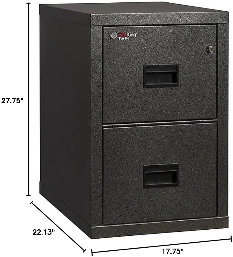 FireKing Turtle Vertical 2 Drawer Legal and Letter Fire Safe File Cabinet with Key Lock, 1 Hour Fire Rated, UL Rated & Water Resistant Home Safe, Filing Cabinet, Made in The USA, Black