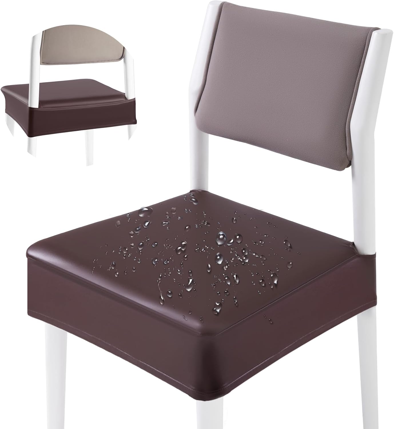 CWK Waterproof PU Leather Dining Chair Covers Set of 4-Stretchable Chair Seat Slipcovers, Removable & Washable Protector for Dining Room,Home,Office,Wedding,Rear Covers (PU-Coffee)