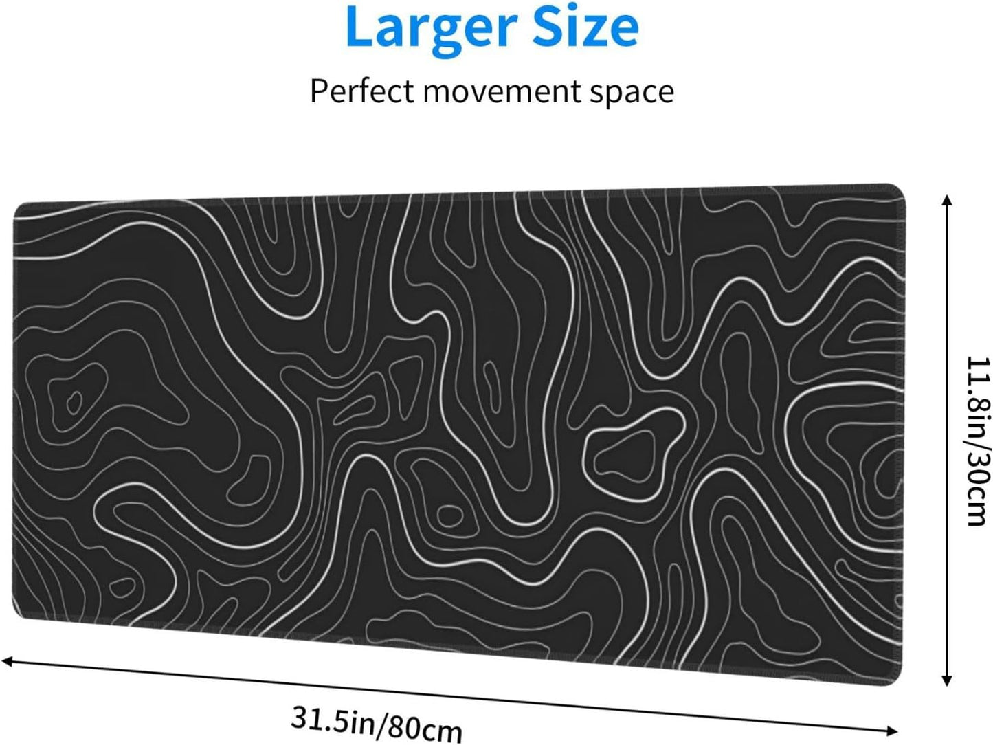 Extended Gaming Mouse Pad, Large Gaming Mouse Waterproof with Stitched Edges, Non-Slip Desktop Pad for Home and Office, Level Up Your 31.5x11.8 Inch… (Black Topographic)