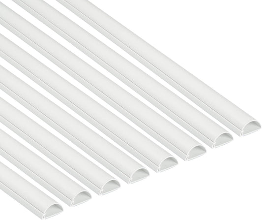 D-Line Half Round Cord Hider, Patented Cable Cover, Hide TV Wall Mount Wires, Raceway for Cords, Decorative Wire Covers, Paintable, Adhesive Cable Concealer - 8X 1.18in W x 0.59in H x 39in L - White