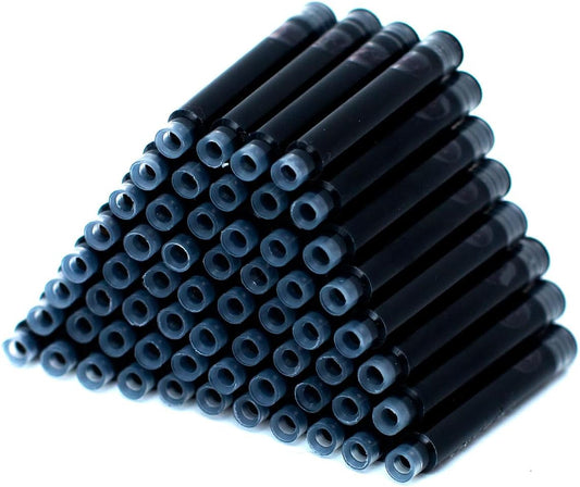 60 Count Bociyer Fountain Pen Ink Refill Cartridges | Standard International Ink Cartridge | 2.6mm bore Diameter | Black Ink