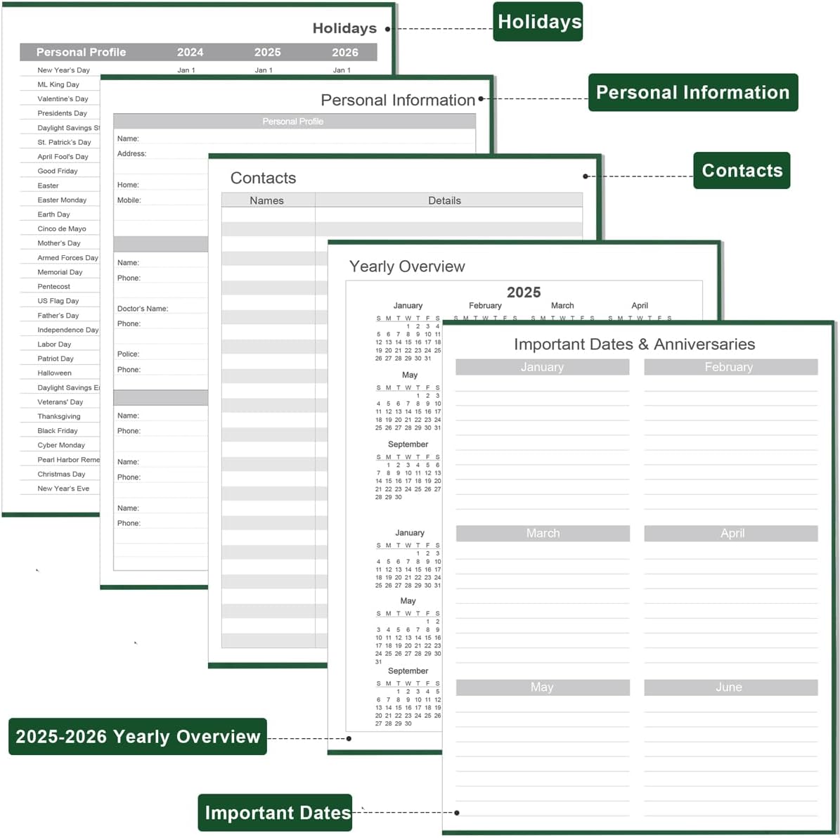 Daily & Monthly Planner for 2025 2026 or Anytime - ADHD Planner Two Pages Per Day, Daily Planner Undated to Increase Focus, Eliminate Overwhelm, Achieve Your Biggest Goals, 8.5'' × 11'', Blue