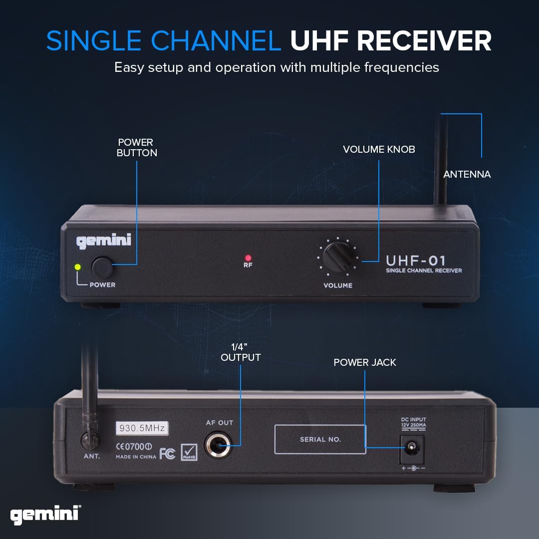 Gemini Sound UHF-01M F3 - Premium Handheld Wireless Microphone with Dynamic Range, Ideal for Stage Performances, Conferences, and Events
