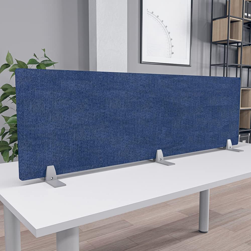 Freestanding Acoustic Desk Divider with Mount | Eco-Friendly Privacy Screen Panel | Noise Reducing Desk Partition | Tackboard Option & Easy to Install | Made from Recycled Plastic | Blue - 18" X 59"