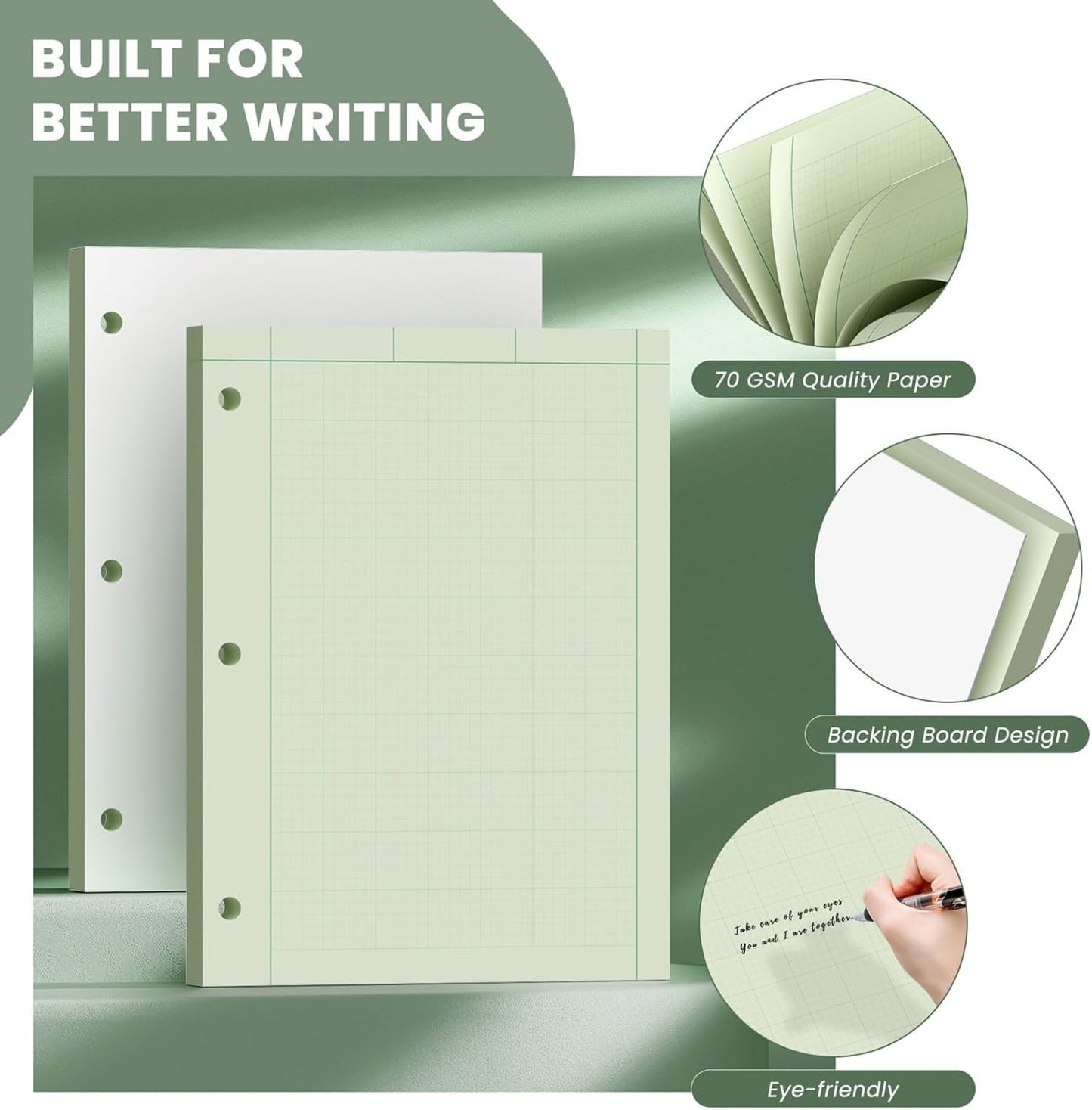 Engineering Computation Pad, 2 Pack Engineering Paper 8.5 x 11, 100 Sheets Per Pad 5x5 Quad Ruled, Top Glue Binding Engineering Notebook 8.5 x 11, 3-Hole Punched Grid Paper