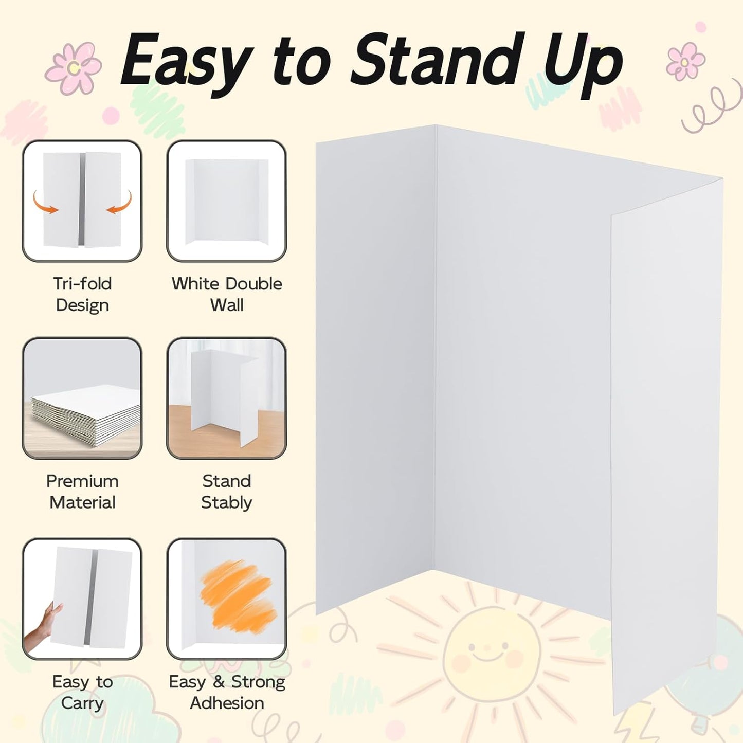 12 Pack Trifold Poster Board, 28x40 Inches White Presentation Board, Portable Display Board for Science Fair, School DIY Project and Business Exhibitions