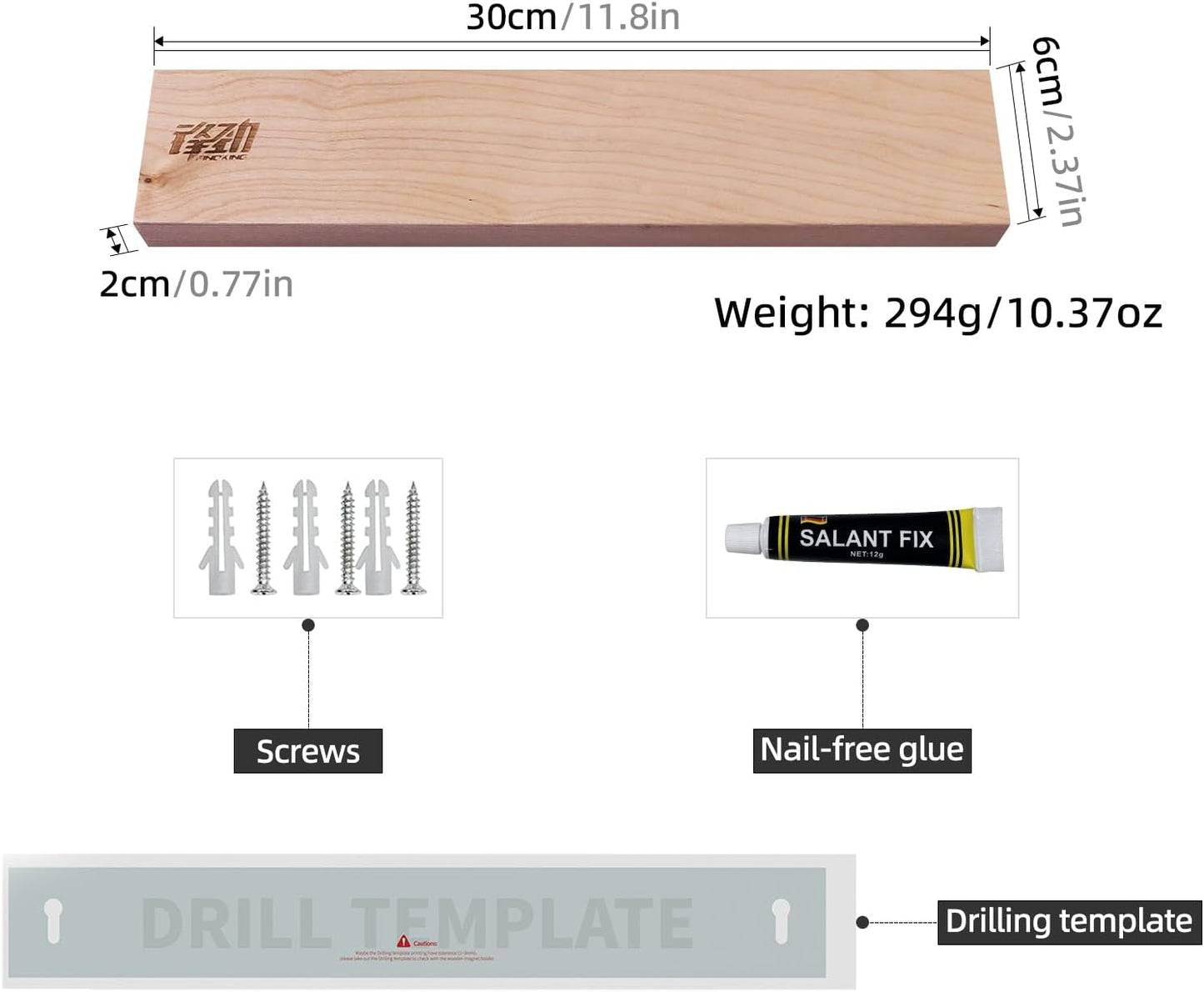 FINDKING Wood Magnetic Knife Strip, Magnet Utensil Holder for Wall, Refrigerator, Wooden Rack for Kitchen Knives, No Drill (Beige, 12 Inches, Without Knives)