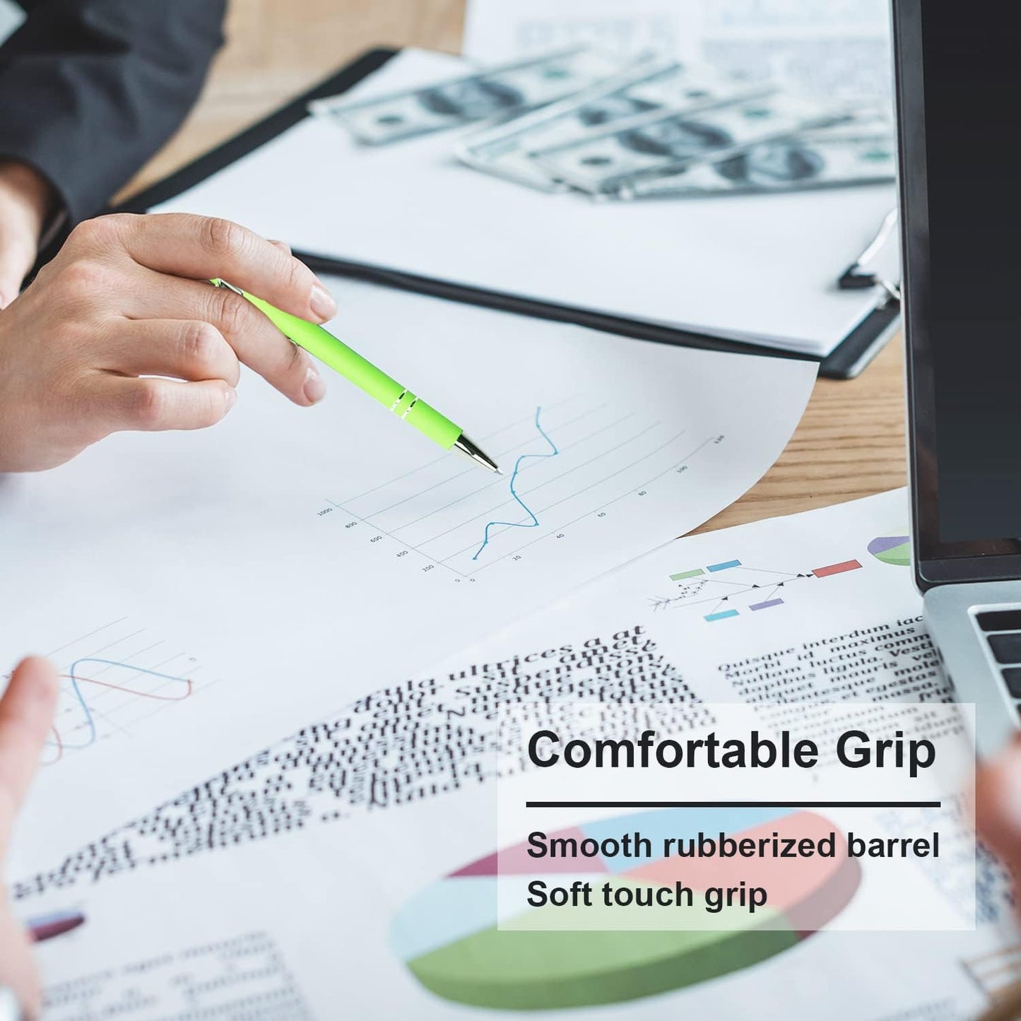 Ballpoint Pen with Stylus Tip, Soft Touch Click Metal Pen, 1.0mm Medium Point, Black Ink, 12 Count(Light Green)