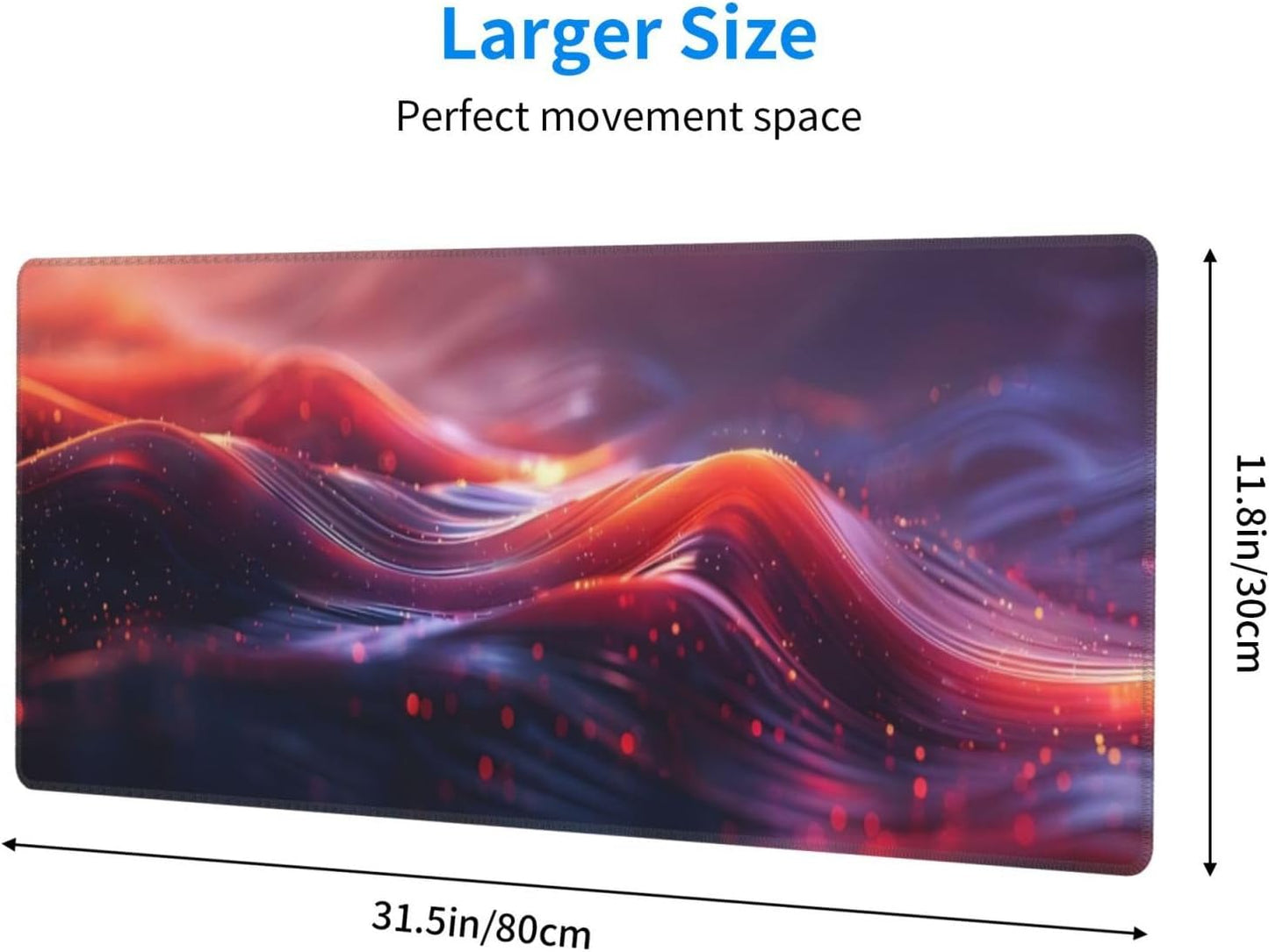 Gaming Mouse Pad, Large Non-Slip Rubber Base Mousepad, Keyboard Mouse Mat, Desk Pad with Stitched Edges, 31.5x11.8inch, Red Ripples
