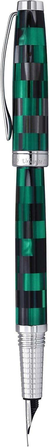 Xezo Urbanite II Fountain Pen, Fine Nib. Ocean Teal and Black Color with Chrome Plating. Handcrafted, Limited Edition, Serialized
