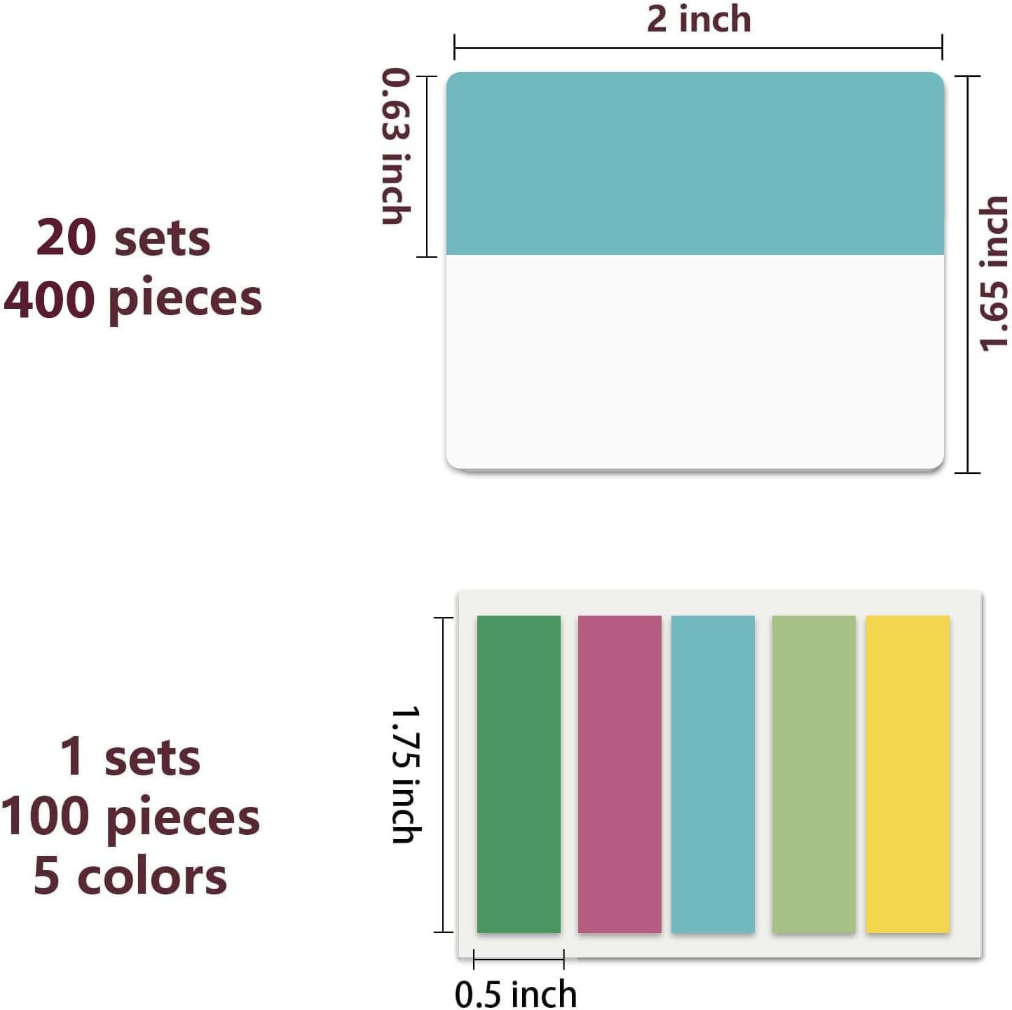 ELII 500 PCS Sticky Index Tabs 21 Sets, Colorful Book Tabs Sticky Tabs for Notebooks, Page Tabs for Binders, Page Markers Notebook Tabs