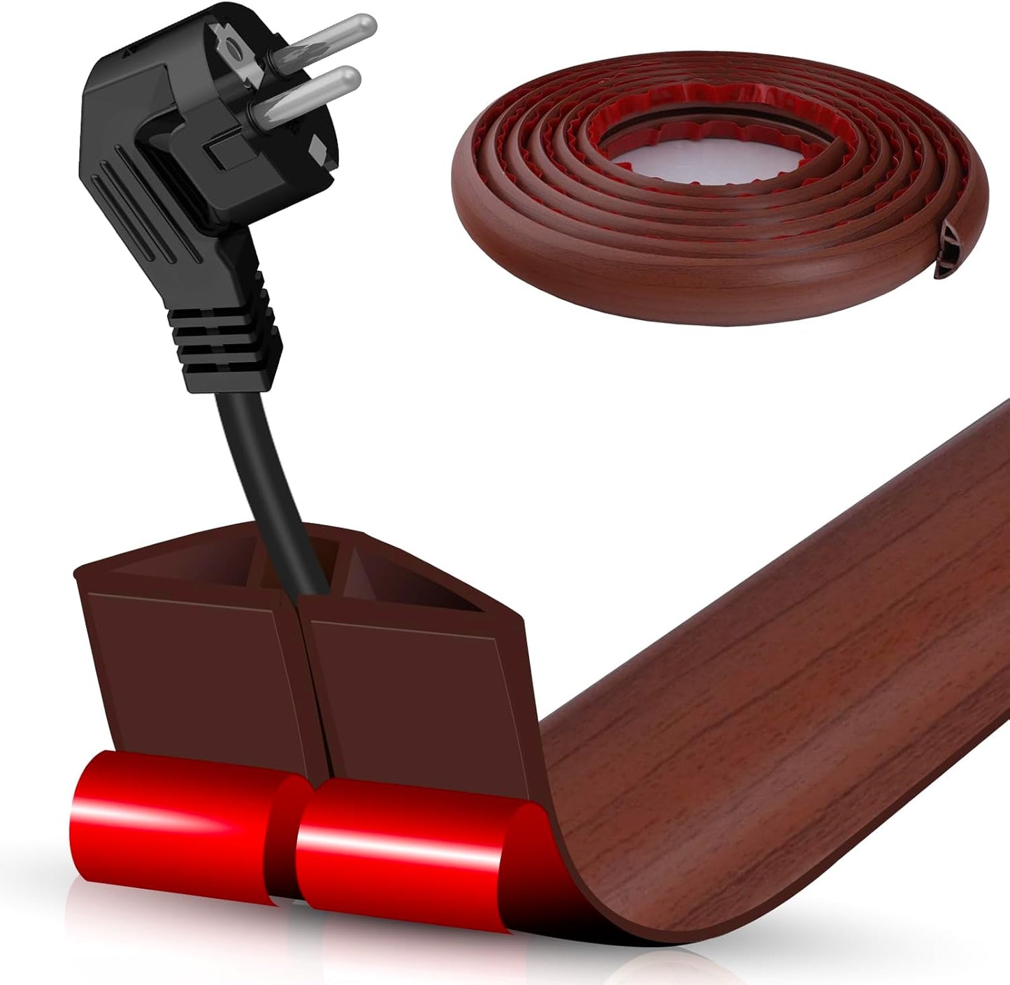 Floor Cord Cover Self Adhesive Cord Hider,10FT Cable Management, Extension Strip Protector for Wires, Prevent Cable Trips for Offices, Gyms, Exhibitions Cavity:0.39"(W) x 0.27"(H) Wood Red Teak