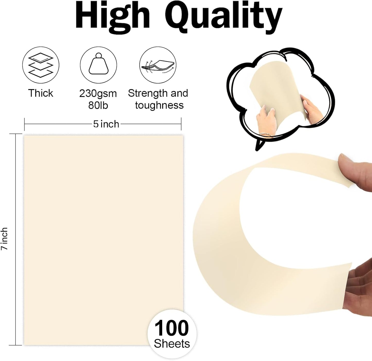 100 Pack Cream Blank Cardstock 5x7 Thick Paper，Goefun 80lb Flat 5 x 7 Card Stock Printable Paper for Invitations, Postcards, Photos, DIY Card Making