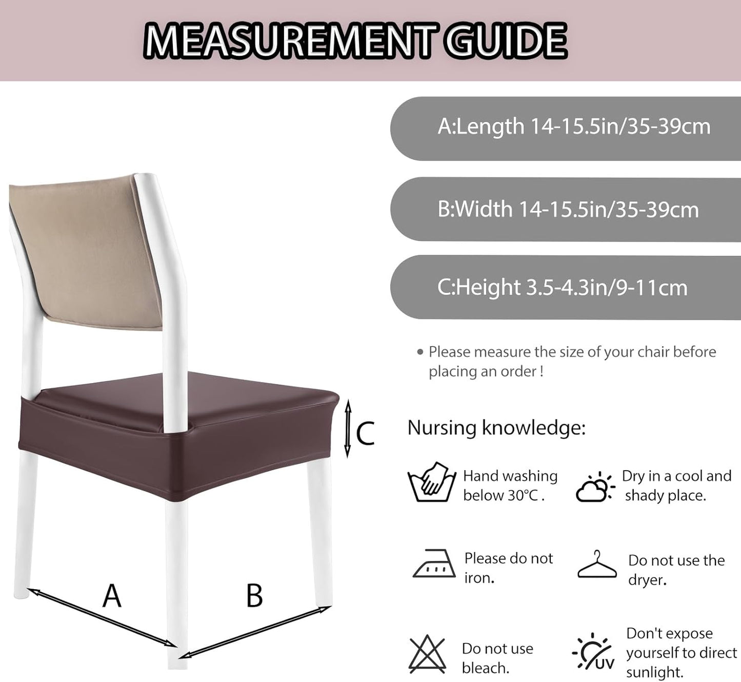 CWK Waterproof PU Leather Dining Chair Covers Set of 6 - Stretchable Chair Seat Slipcovers, Removable & Washable Protector for Dining Room,Home,Office,Wedding,Rear Covers (PU-Coffee)