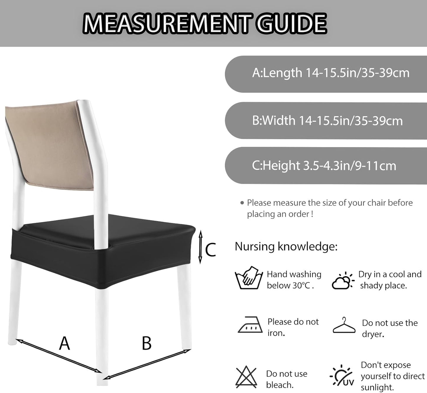CWK Waterproof PU Leather Dining Chair Covers Set of 1-Stretchable Chair Seat Slipcovers, Removable & Washable Protector for Dining Room,Home,Office,Wedding,Rear Covers (PU-Black)