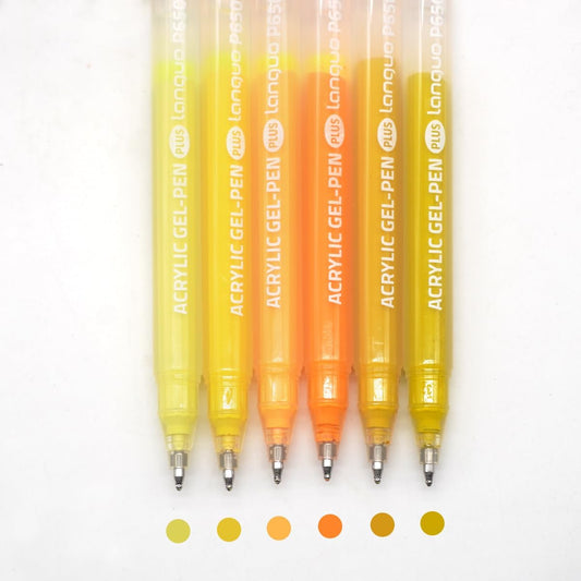 Acrylic Gel Pens for Coloring Books, Quick Dry 6 Pcs 1.0mm Fine Point Gel Marker Pen for Drawing, Journaling Art, School Supplies, Warm Yellow