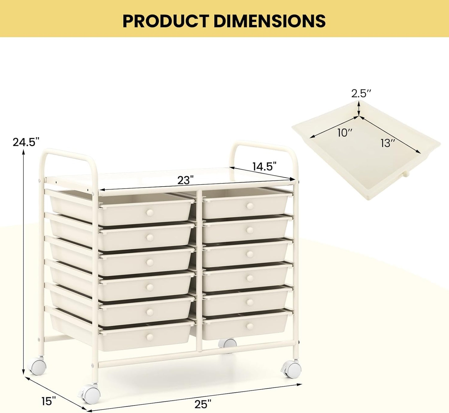 Giantex 12 Drawers Rolling Cart, Mobile Storage Drawer Cart, Classroom Organizer Cart for Office School Supplies Tools Scrapbook Paper Craft Small Printer, Utility Cart on Wheels, White