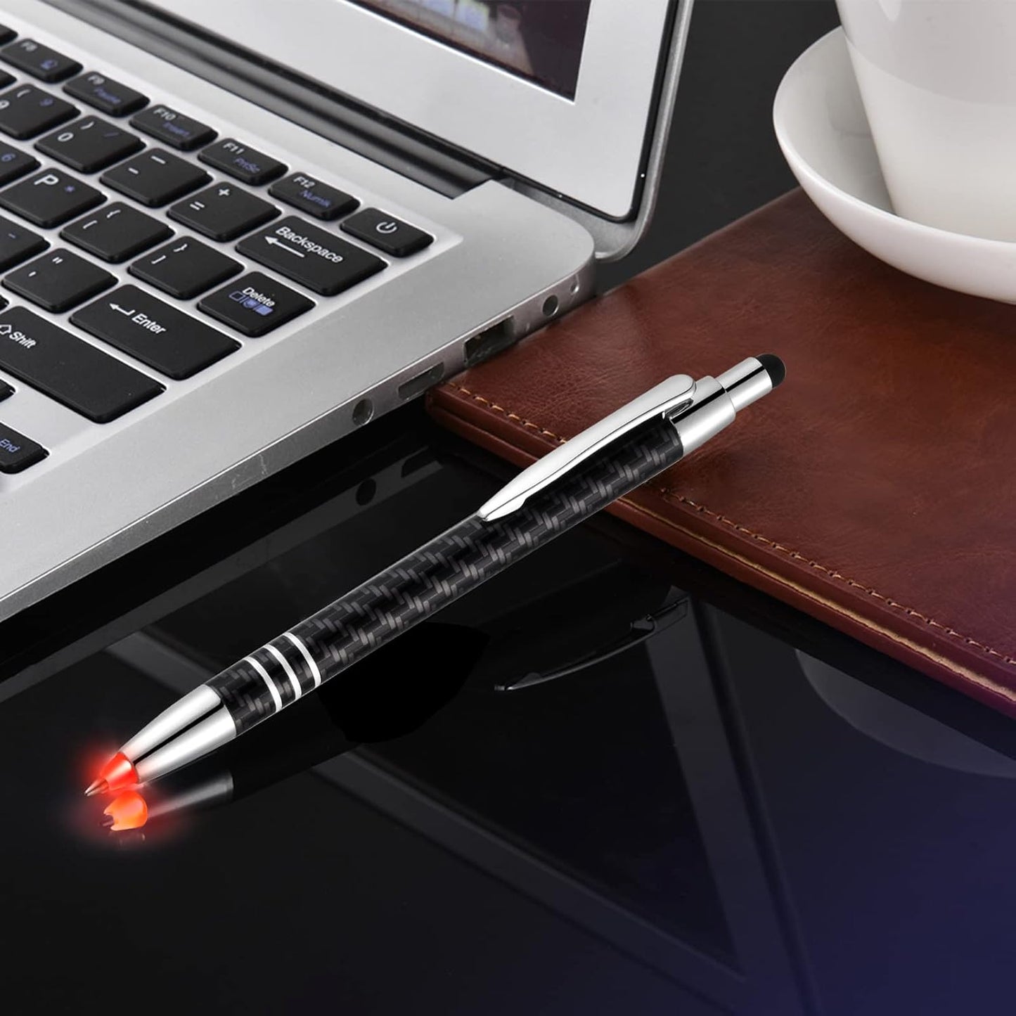 Lighted Tip Pen with Stylus 3-in-1 - LED Penlight Light Up Pen Light Ballpoint Pen with Light for Writing in the Dark - Pack of 3 - Red Light - GL006