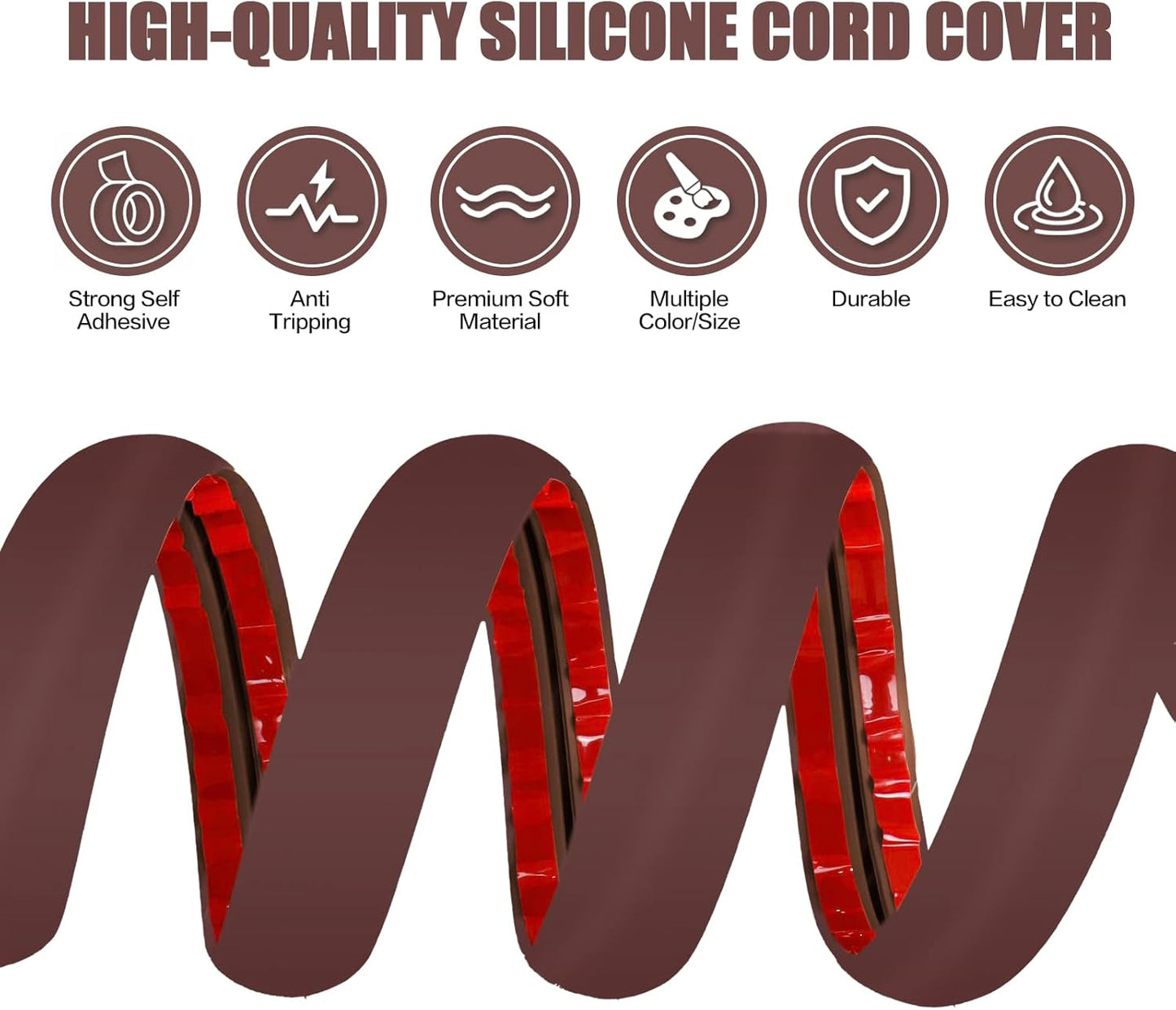 Floor Cord Cover Self Adhesive Cord Hider,10FT Cable Management, Extension Strip Protector for Wires, Prevent Cable Trips for Offices, Gyms, Exhibitions Cavity:0.3"(W) x 0.28"(H) Coffee