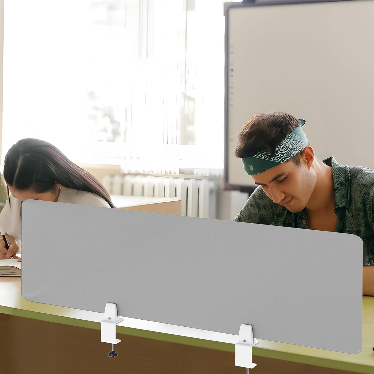 Desk Divider 4 Pcs Desk Privacy Panel 47.2''L x 15.8W'' Office Partitions Grey Acrylic Panel Pack of 4 Desk Divider Partition with Adjustable Universal Base Brand: Yeaborn