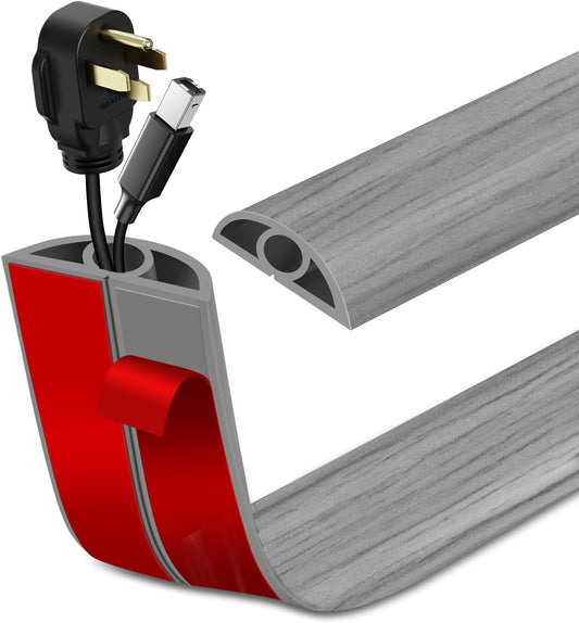 Floor Cord Cover Self Adhesive Cord Hider Floor Extension Cord Covers for Floor Power Cord Protector Cable Management Prevent Cable Trips Cable Cavity 0.32" W x 0.32" H (Light Grey Wood, 20Ft)