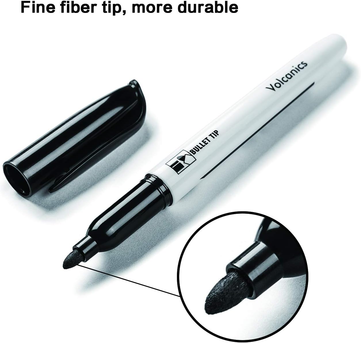 Volcanics Black Dry Erase Markers Low Odor Fine Whiteboard Markers Thin Box of 30