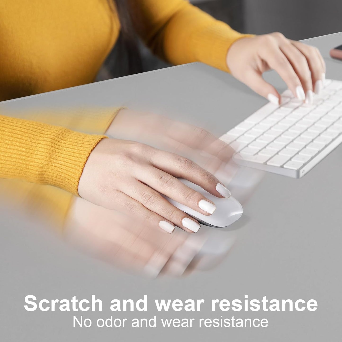 DAWNTREES Desk Mat Protector,PU Leather Laptop Pad,Non Slip, 23.6" x 13.8" Large Mouse Pad and Keyboard Mat, Waterproof Writing Pad for Office and Home (Light Gray)