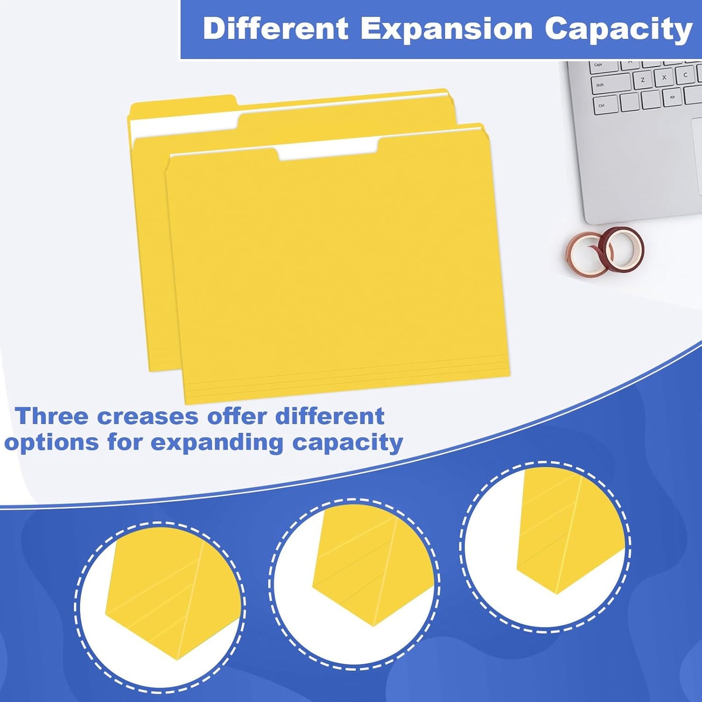 File Folder, HERKKA 120 Pack 1/3 Cut Tab File Folders, File Folders Great for Organizing and Filing, Letter Size, Yellow