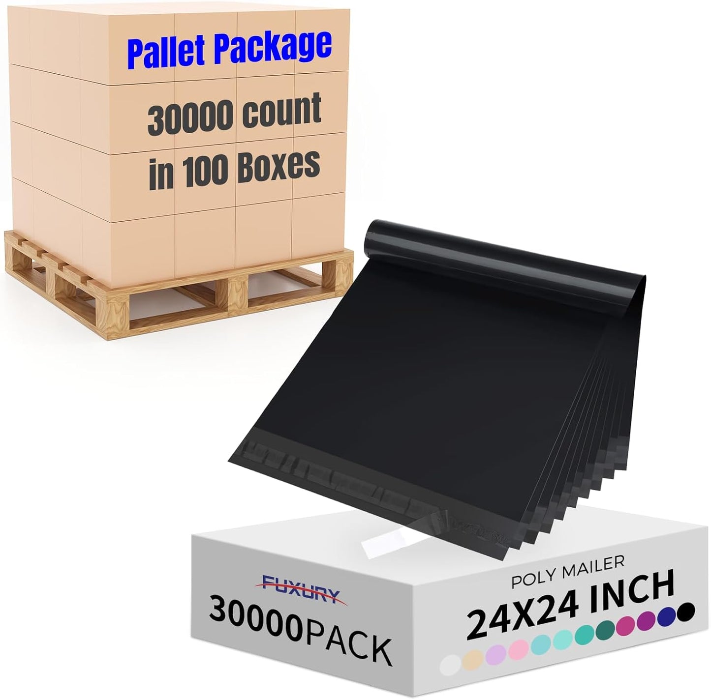Fuxury 30000 Pcs Large Poly Mailers 24x24 Inch, Waterproof Shipping Bags for Clothing, Strong Adhesive Shipping Envelopes for Small Business Suppliers, Self Seal Mailers Poly Mailing Bags Black