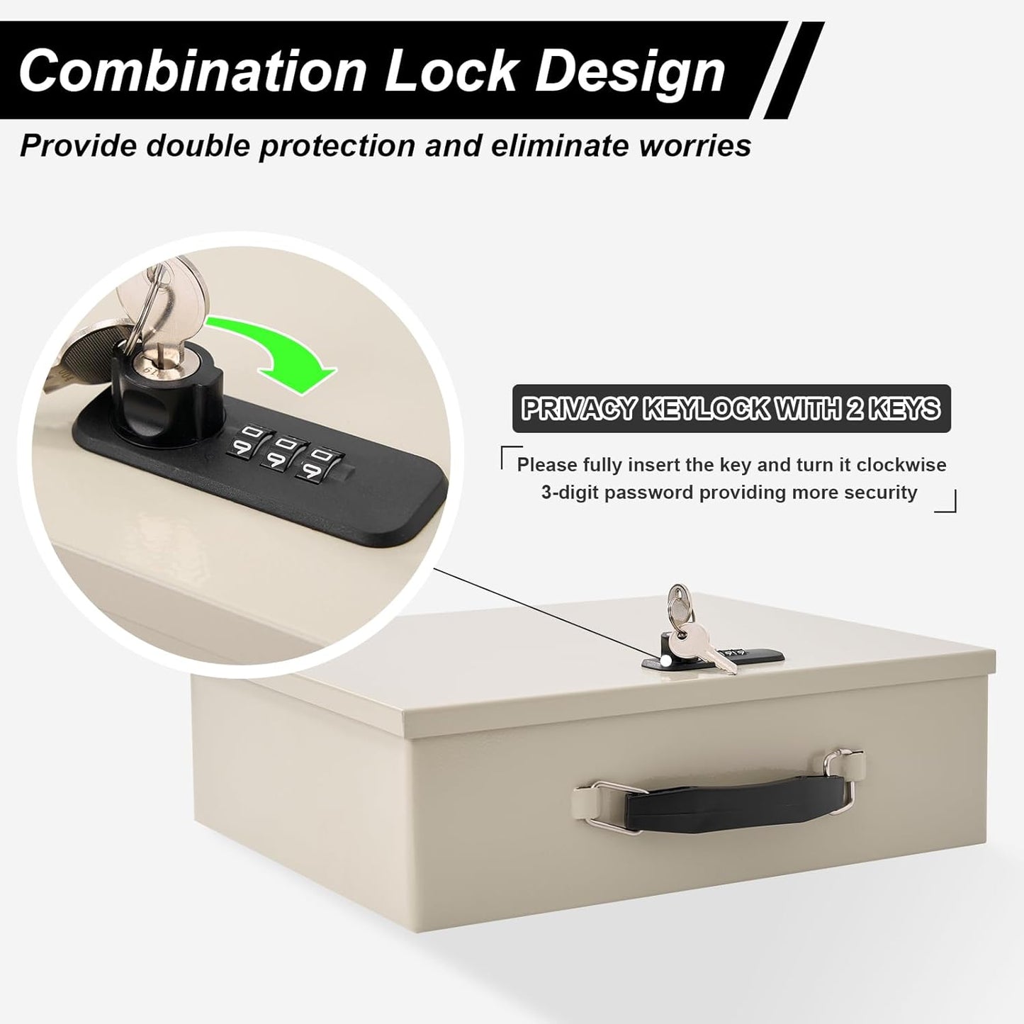 Fireproof Document Box with Key Lock & Fireproof Money Bag,Fire Safe Box for Valuables,Fire Resistance Security Chest,Fireproof Box for Documents,Passport Extra Large (White-Combination, Large)