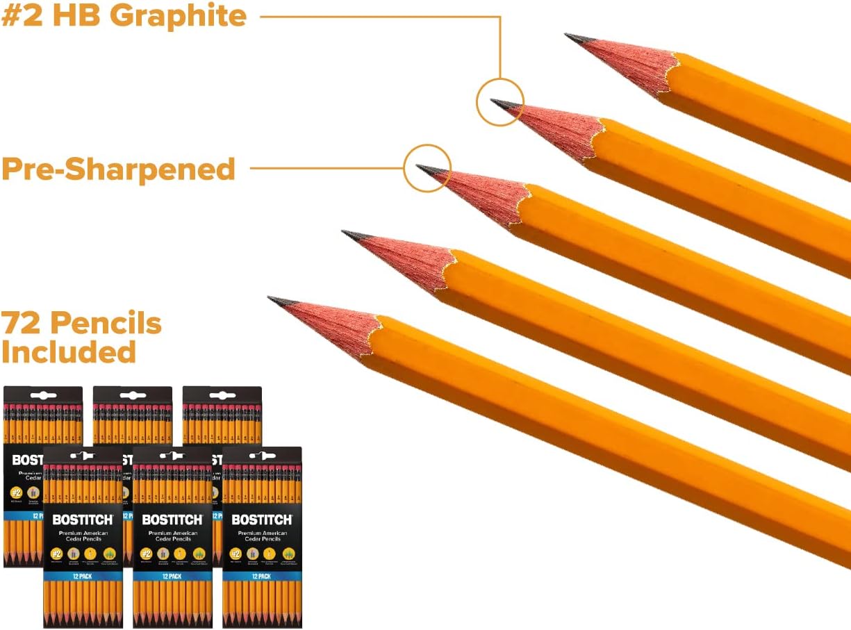 Bostitch Office Premium #2 Pencils, American Cedar Wood, Pre-Sharpened, HB Graphite, 72-Pack