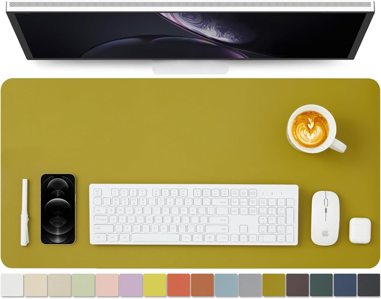 Leather Desk Mat - Non-Slip PU Desk Pad for Office and Home - Desk Organization and Accessories - Ideal for Large Mouse Pad and Desk Mats on Top of Desks (Olive Green,31.5"x 15.7")