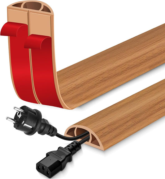 Floor Cord Cover for Wires on Floor Self Adhesive Cord Hider Floor Cable Management Wire Covers for Cords Protector Prevent Cable Trips Cord Cavity W 0.51" x H 0.31", Brown Wood, 3.3Ft
