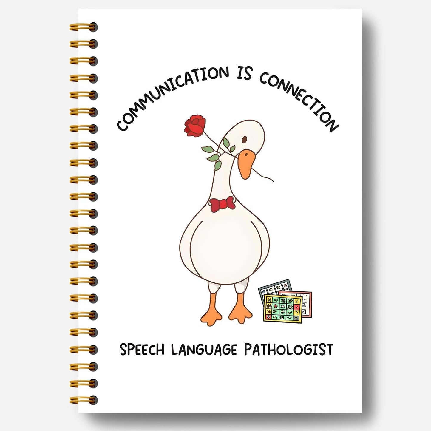 Guymn Speech Language Pathologist Goose Notebook, SLP Speech Therapy Journal, Speech Therapist Gifts, Red Bow Rose Goose Hardcover Spiral Notebooks Journals 5.5x8.3 Inch
