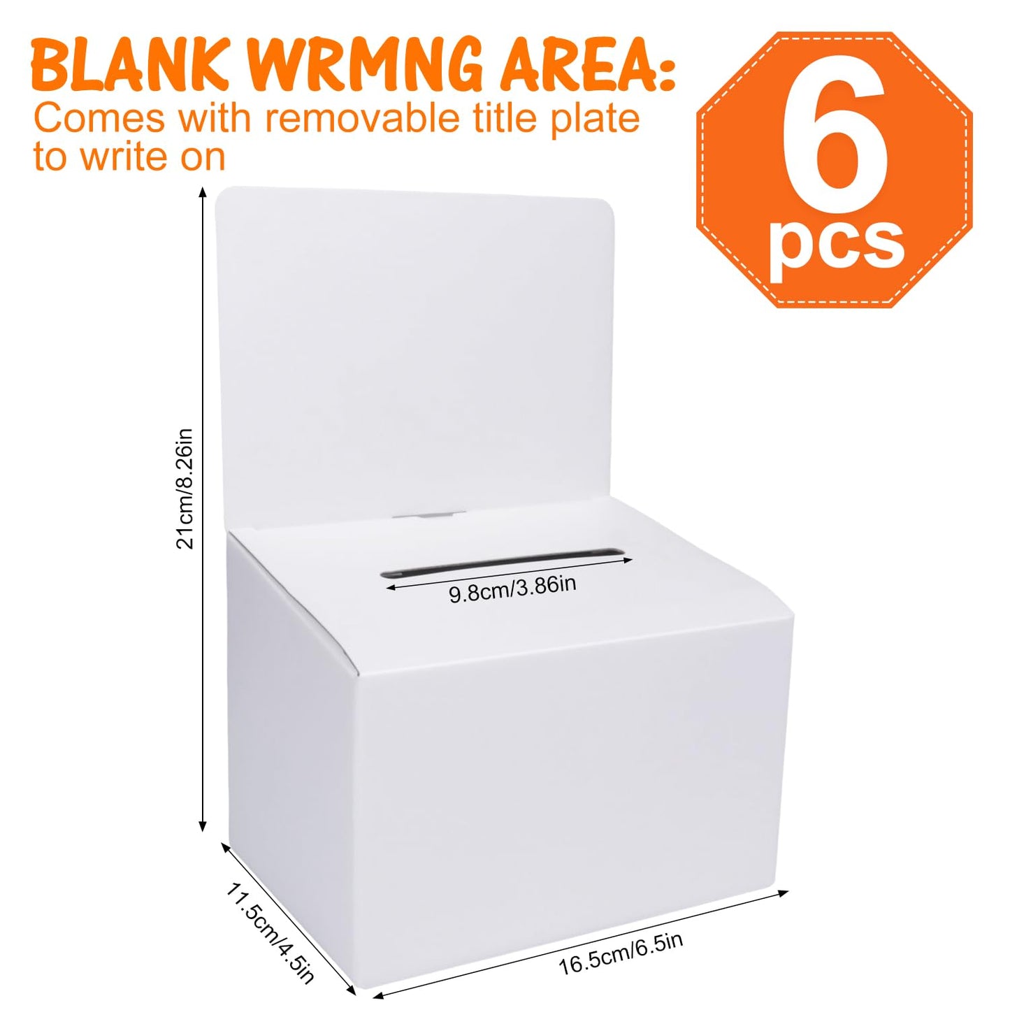 GRAWUN 6 Pack Cardboard Ballot Box with Slot, White Glossy Raffle Boxes 6.5x4.5x4.5Inch, Suggestion Boxes with Removable Slot,Donation Boxes for Fundraising, Collecting Card and Voting Contest